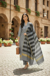 Elegant Maheshwari Silk Suit with Banarasi Border